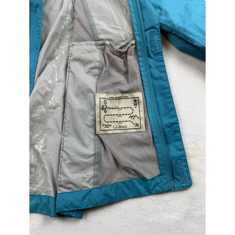LL Bean Kids Blue Turquoise TEK Reflective Rain Jacket Size L 6X/7 Windbreaker